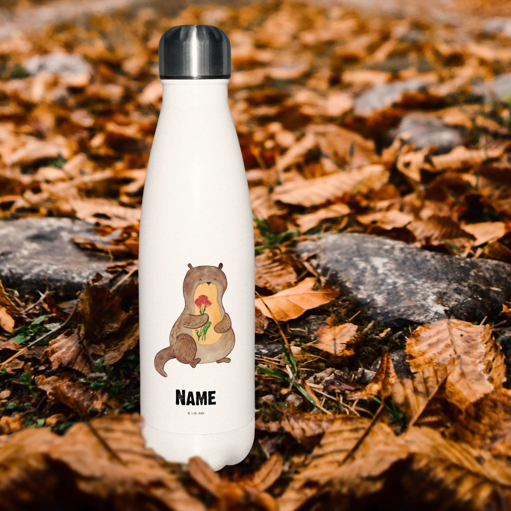 Personalised insulated bottle otter Bunch of flowers otter, marten, sea otter, European otter, water mammal, aquatic animal, baby otter, predator, water, otter gifts, animal lover, gift ideas for animal lovers, animal, mammal, water animal, gifts for people in love, Otter Sea Otter Lake Otter