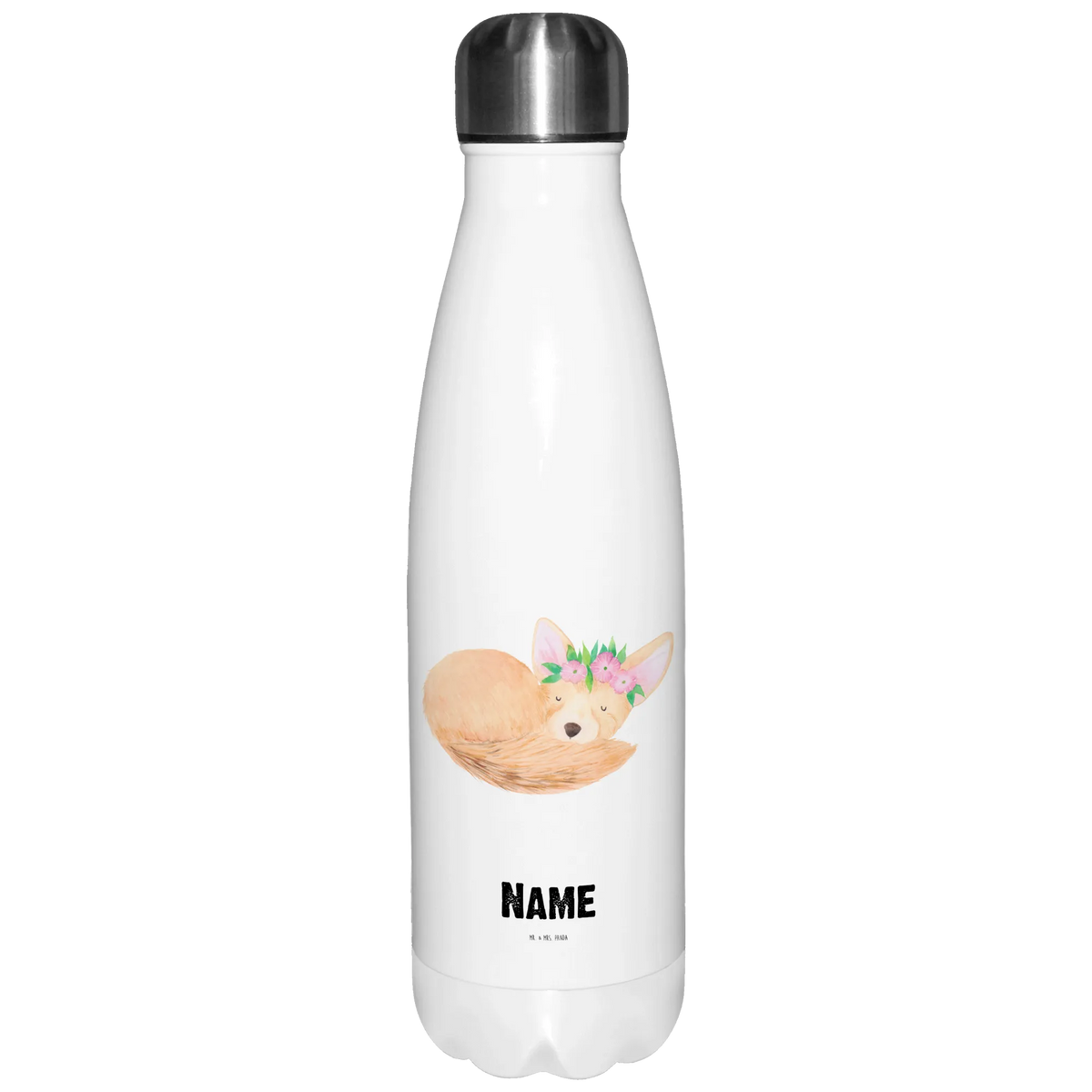 Personalised insulated bottle desert fox Flower Africa, flowers, wreath of flowers, desert, happy, desert fox