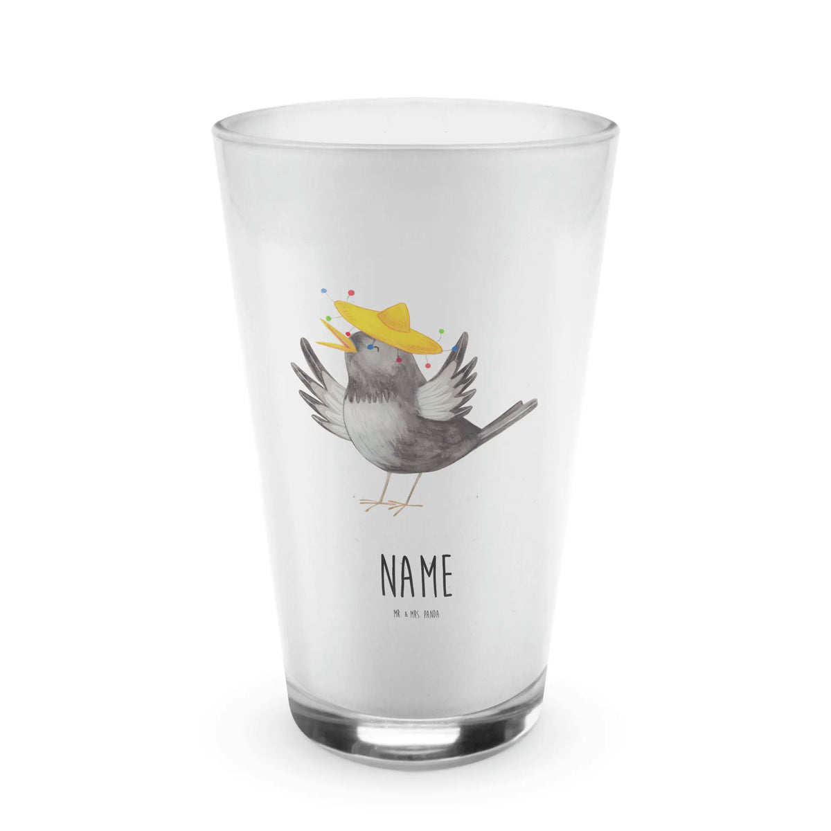 Personalised glass Crow sombrero small animals, cute, funny, cute animal motives, hand drawn, small world, funny sayings, good mood, happy, gifts, gift ideas, special gifts, animal lover, card, Birds, Magpie, Be happy, Raven, Bird, Happiness Saying, Motivation, Saying positive