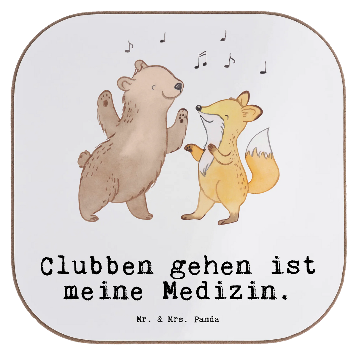 Square coaster Bear &amp; Fox disco Coasters, gift, glass coasters, breakfast, gifts, presents, party, Gift, sport, hobby, giving, thank you, award, profit, athlete, clubs, Disco, clubbing, partying, dancing