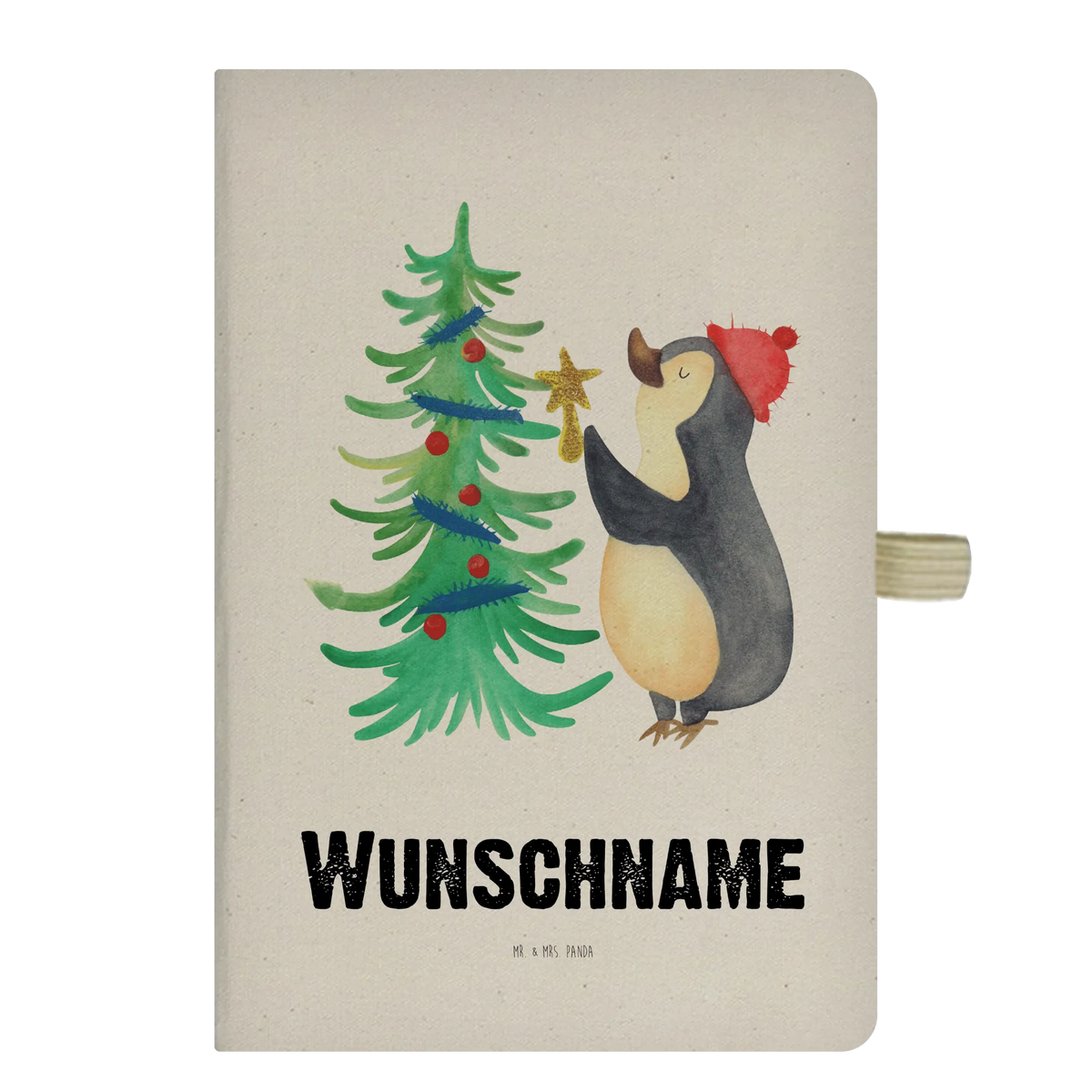 DIN A4 Personalizowany Notatnik Pingwin choinka Zima, Boże Narodzenie, dekoracje świąteczne, Mikołaj, Adwent, Wigilia, zimowy motyw