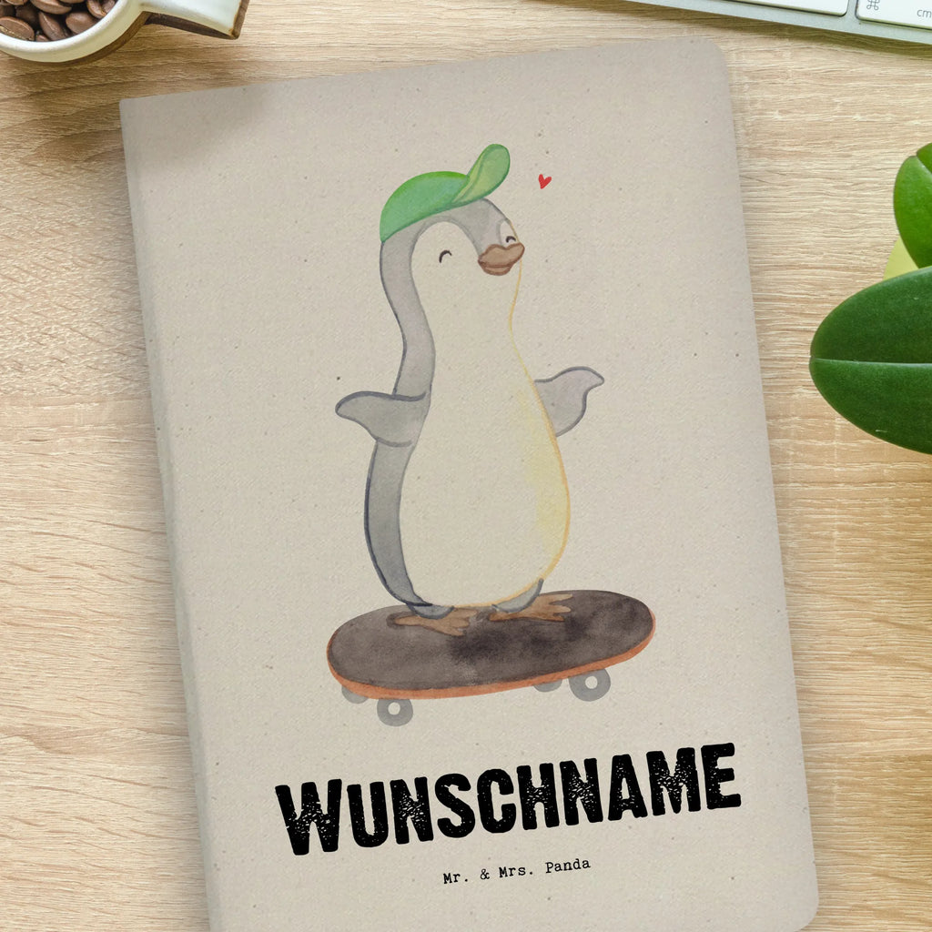 Personalised notebook penguin skateboarding Gift, sport, hobby, giving, thank you, award, profit, athlete, skateboarding, Skateboarding, skateboard, skate rink, skating