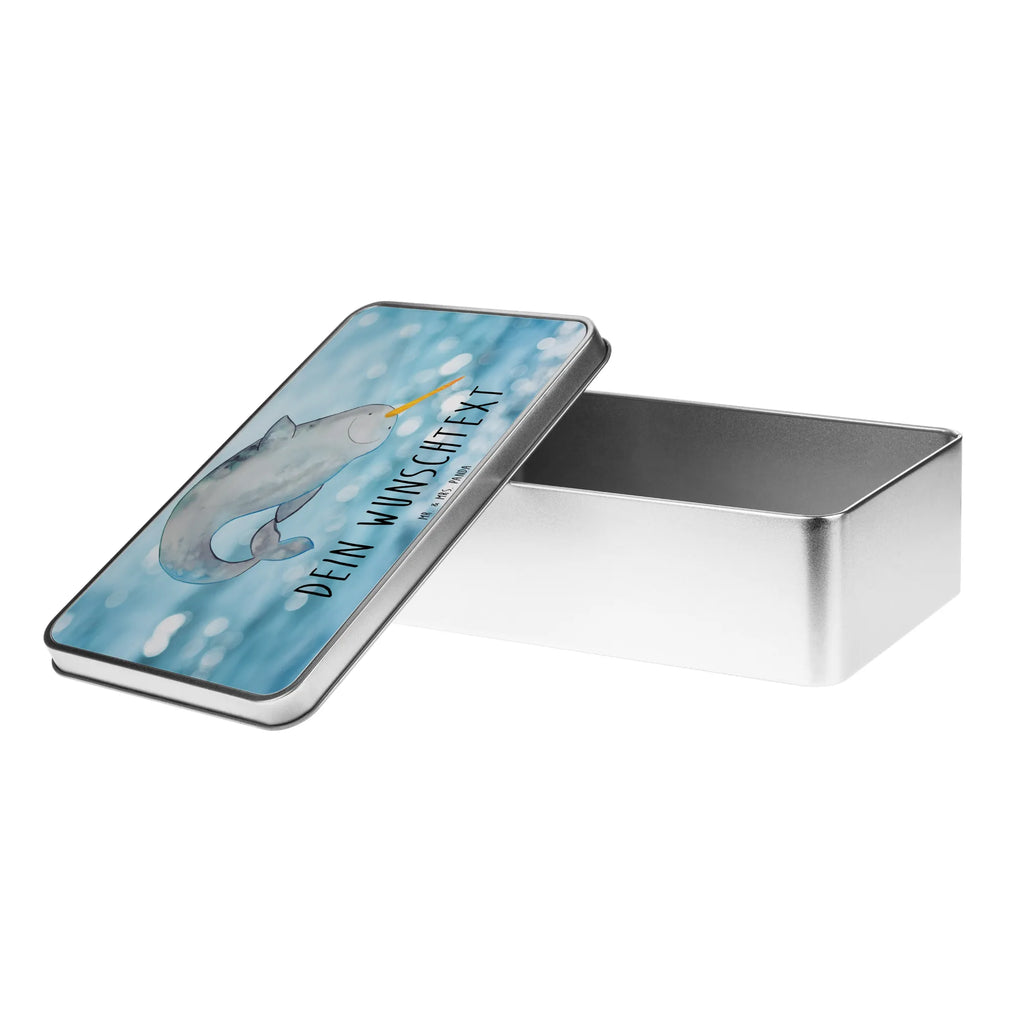 Personalised metal tin Narwhal Seafood, aquatic animals, ocean, sea, fish, shells, corals, reef, whale, narwhal, sea urchin, lobster, platypus, turtle, manatee, crocodile, orca, shrimp, gifts for seafood lovers, water world, underwater animals, underwater world, vacation, deep sea, seafood fans, gift ideas, seafood decoration, seafood posters, nursery, housewife, cleaning, Narwhal, bachelorette, cleaning up