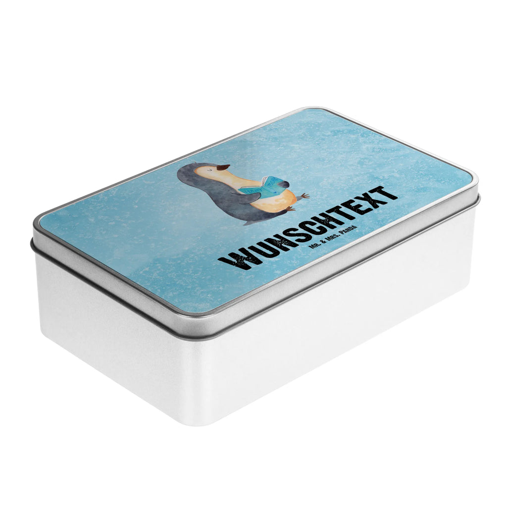 Personalised metal tin Penguin A book Penguin, North Pole, Winter, Penguins, lazing around, leisure, reading, bookworm, book, vacation, holidays, doing nothing, penguins