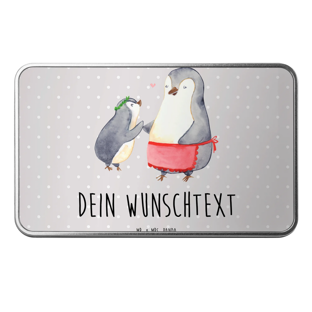 Spersonalizowana metalowa puszka Pingwin z dzieckiem Rodzina, Dzień Ojca, Dzień Matki, brat, siostra, mama, tata, babcia, dziadek