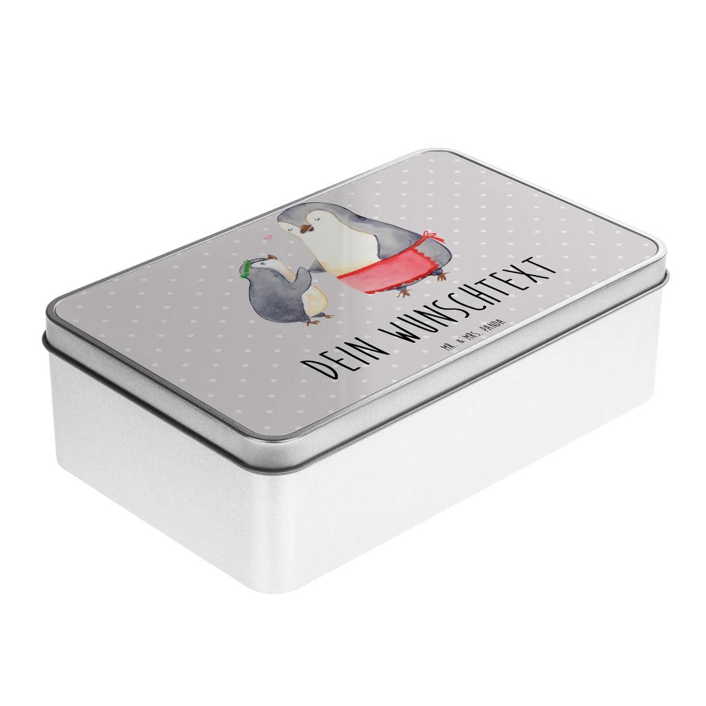 Spersonalizowana metalowa puszka Pingwin z dzieckiem Rodzina, Dzień Ojca, Dzień Matki, brat, siostra, mama, tata, babcia, dziadek