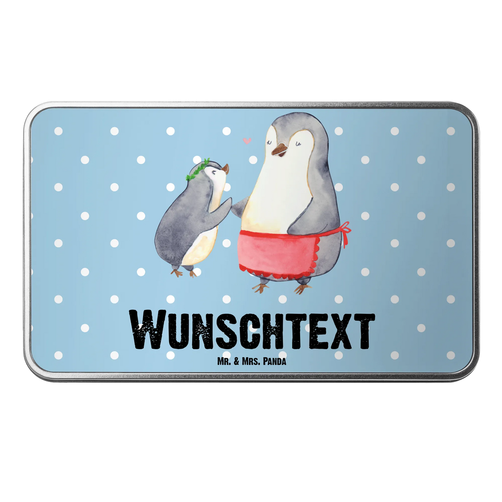 Spersonalizowana metalowa puszka Pingwin z dzieckiem Rodzina, Dzień Ojca, Dzień Matki, brat, siostra, mama, tata, babcia, dziadek