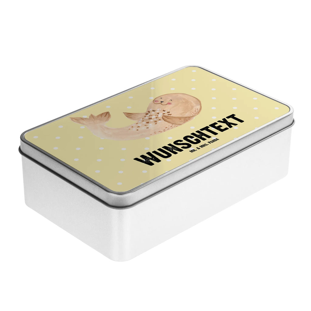 Personalised metal tin seal Lay small animals, cute, funny, cute animal motives, hand drawn, small world, funny sayings, good mood, happy, gifts, gift ideas, special gifts, animal lover, card, seals, Seal, sea animal, North Sea, joy, seal, Baltic Sea, beach, laughter