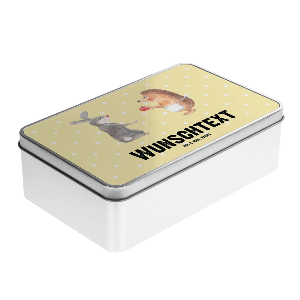 Personalised metal tin Hare Hedgehog small animals, cute, funny, cute animal motives, hand drawn, small world, funny sayings, good mood, happy, gifts, gift ideas, special gifts, animal lover, card, romantic saying, love saying, lovesickness gift, hare, Hedgehog and hare, pain of separation, Hedgehog, consolation, heartache
