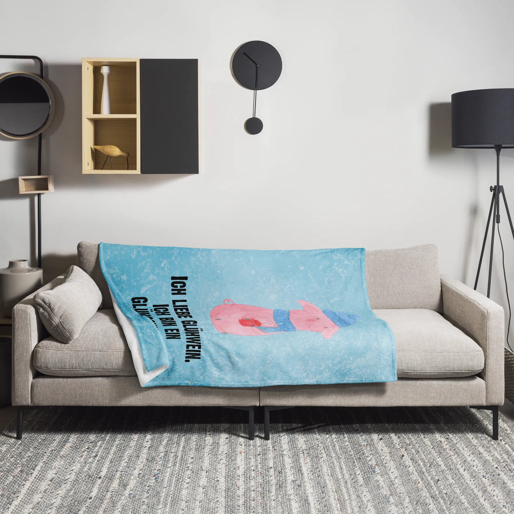 Kuscheldecke Schwein Glühwein Tagesdecke, Decke, Wolldecke, Sofadecke, Wohndecke, Winter, Weihnachten, Weihnachtsdeko, Nikolaus, Advent, Heiligabend, Wintermotiv, Weihnachtsmarkt, Punsch, Glühschwein, Glühwein