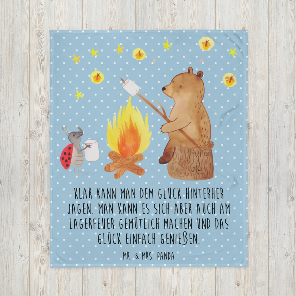 Koc Niedźwiedź i biedronka przy ognisku Decke, Wohndecke, Sofadecke, Wolldecke, Tagesdecke, Bär, Teddy, Teddybär, Lagerfeuer