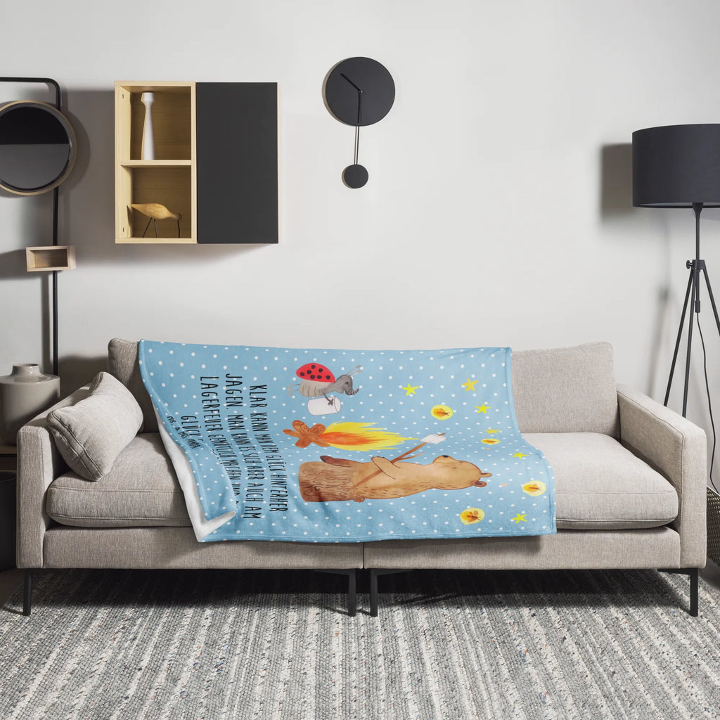 Koc Niedźwiedź i biedronka przy ognisku Decke, Wohndecke, Sofadecke, Wolldecke, Tagesdecke, Bär, Teddy, Teddybär, Lagerfeuer