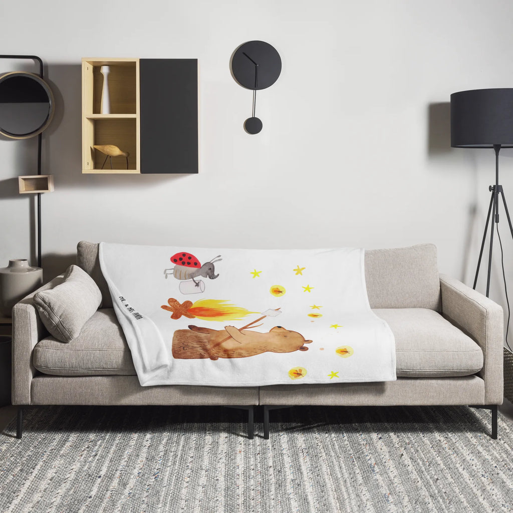 Koc Niedźwiedź i biedronka przy ognisku Decke, Wohndecke, Sofadecke, Wolldecke, Tagesdecke, Bär, Teddy, Teddybär, Lagerfeuer