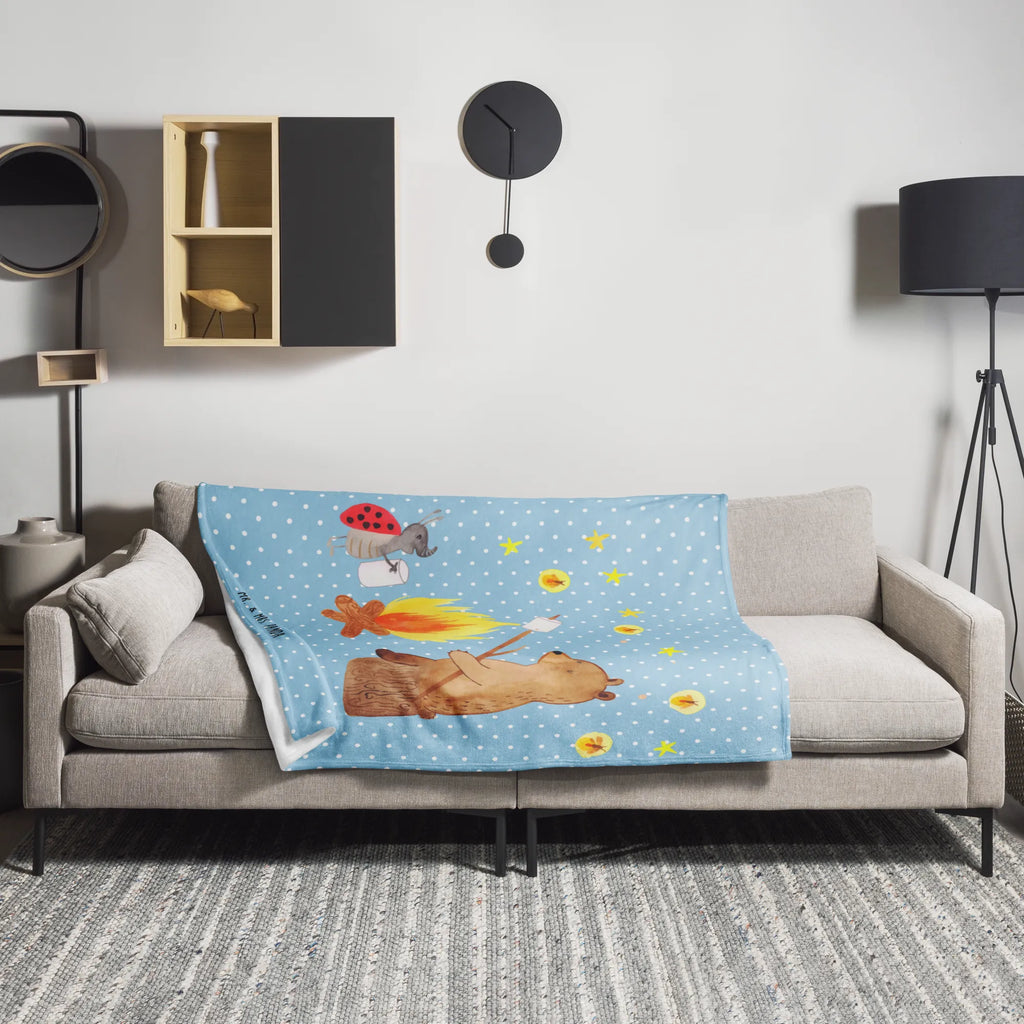 Koc Niedźwiedź i biedronka przy ognisku Decke, Wohndecke, Sofadecke, Wolldecke, Tagesdecke, Bär, Teddy, Teddybär, Lagerfeuer