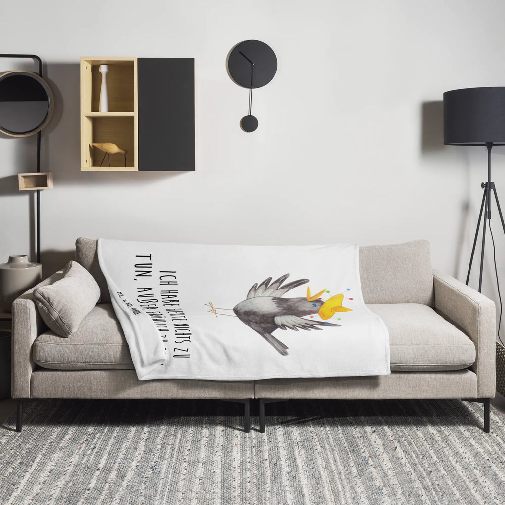 Kuscheldecke Rabe Sombrero Wohndecke, Sofadecke, Decke, Wolldecke, Tagesdecke, Tiermotive, Gute Laune, lustige Sprüche, Tiere, Glück Spruch, Rabe, Vogel, Elster, Motivation, fröhlich sein, Spruch positiv, Vögel, froh, glücklich sein