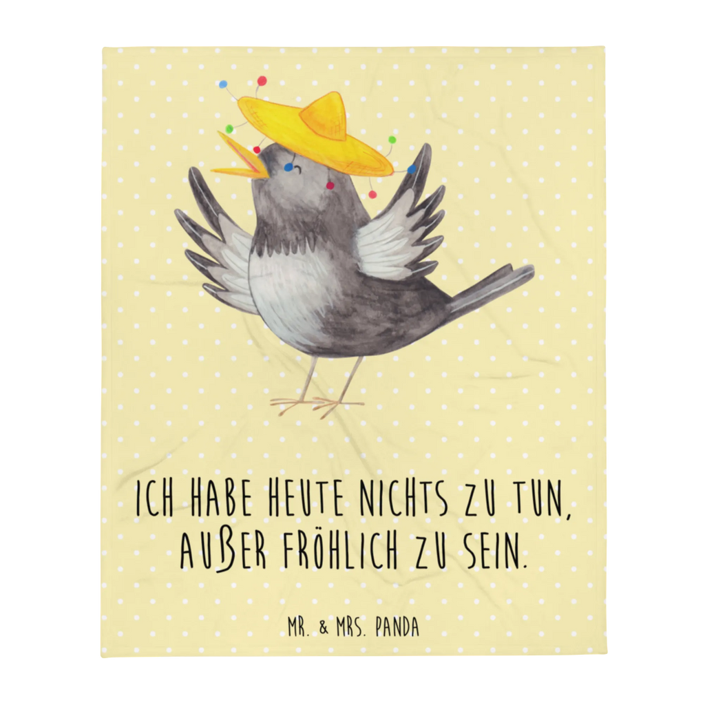 Kuscheldecke Rabe Sombrero Wohndecke, Sofadecke, Decke, Wolldecke, Tagesdecke, Tiermotive, Gute Laune, lustige Sprüche, Tiere, Glück Spruch, Rabe, Vogel, Elster, Motivation, fröhlich sein, Spruch positiv, Vögel, froh, glücklich sein