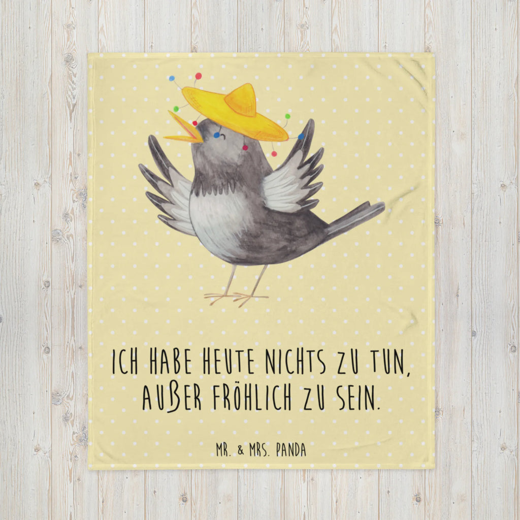 Kuscheldecke Rabe Sombrero Wohndecke, Sofadecke, Decke, Wolldecke, Tagesdecke, Tiermotive, Gute Laune, lustige Sprüche, Tiere, Glück Spruch, Rabe, Vogel, Elster, Motivation, fröhlich sein, Spruch positiv, Vögel, froh, glücklich sein