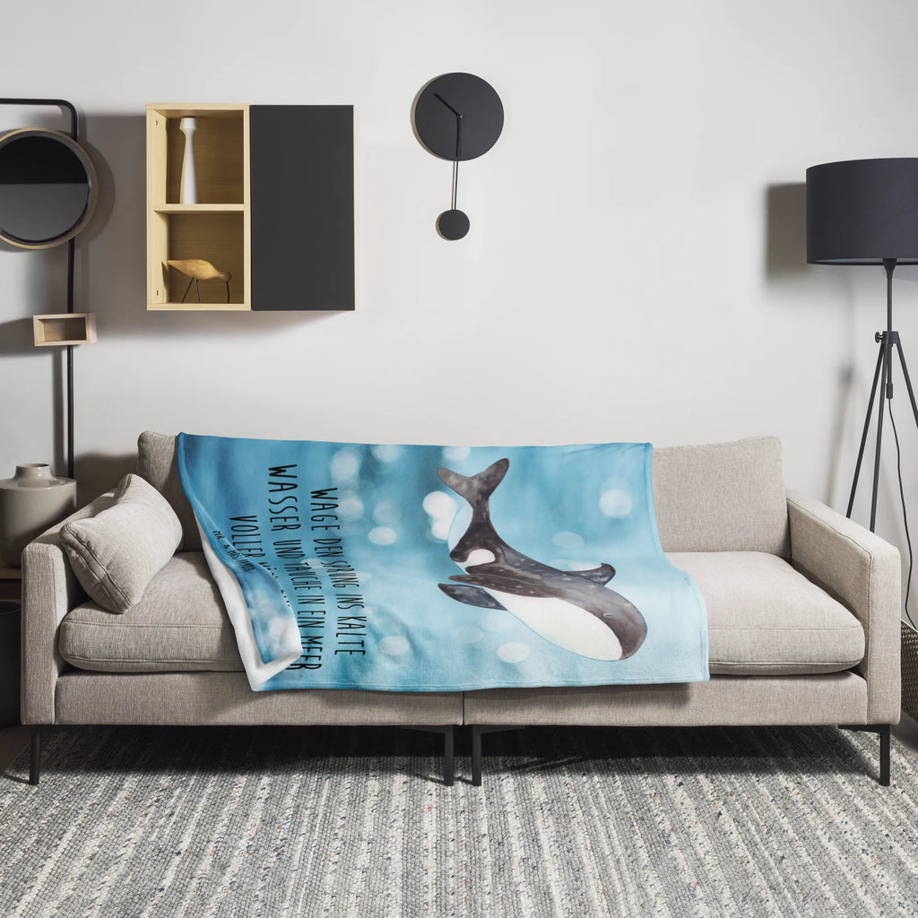 Kuscheldecke Orca Wohndecke, Decke, Sofadecke, Tagesdecke, Wolldecke, Meerestiere, Meer, Urlaub, Startup, Möglichkeiten, Orcas, Killerwal, Neustart, Selbstliebe, Wal, Orca, Motivation, Büro, Arbeit