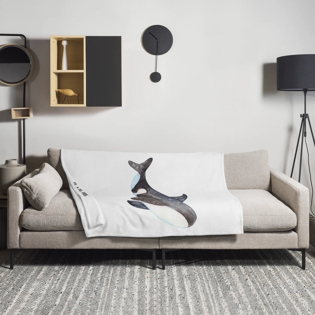 Kuscheldecke Orca Wohndecke, Decke, Sofadecke, Tagesdecke, Wolldecke, Meerestiere, Meer, Urlaub, Startup, Möglichkeiten, Orcas, Killerwal, Neustart, Selbstliebe, Wal, Orca, Motivation, Büro, Arbeit