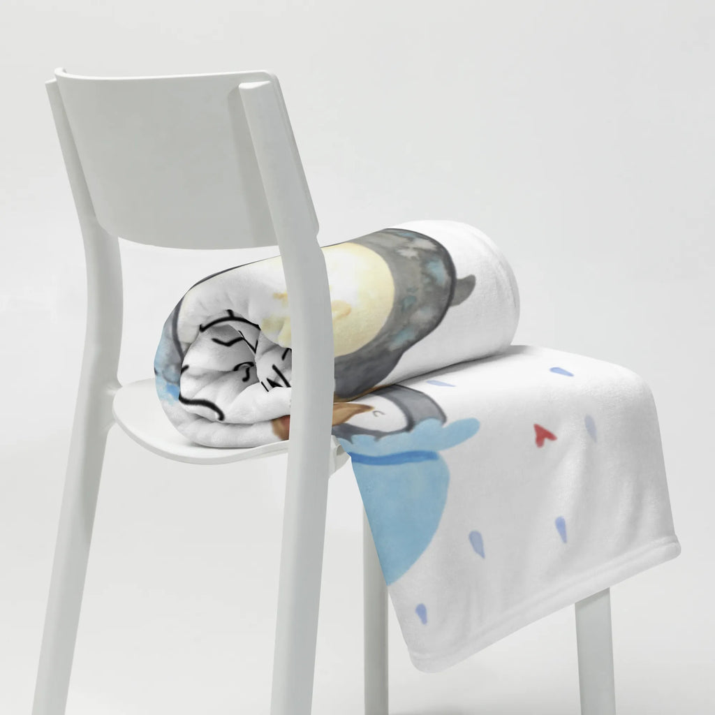 Koc Pingwin Prysznic Tagesdecke, Wolldecke, Wohndecke, Sofadecke, Decke, Pinguin, Motivation, Neustart, duschen, Lebensmotto, Neuanfang, Pinguine, glücklich sein, Dusche