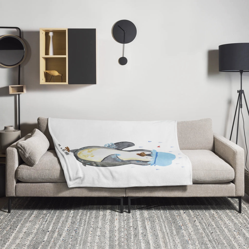 Koc Pingwin Prysznic Tagesdecke, Wolldecke, Wohndecke, Sofadecke, Decke, Pinguin, Motivation, Neustart, duschen, Lebensmotto, Neuanfang, Pinguine, glücklich sein, Dusche