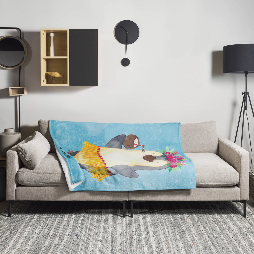 Koc Pingwin z Kokosem Decke, Tagesdecke, Wohndecke, Wolldecke, Sofadecke, Pinguin, Aloha, Urlaub, Hawaii, Kokosnuss, Pinguine