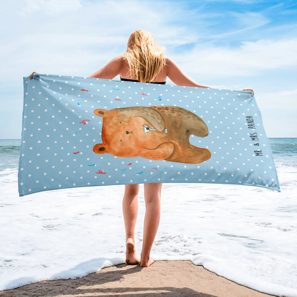 XL bath towel bear party extra large swim towel, XL bath towel, luxury bath sheet, large beach towel, spa towel, oversized towel, bear, teddy, teddy bear, cuddly toy, Funny, Celebrate, Birthday, Partying, Birthday present, Bring a present, Present, Good mood, Party