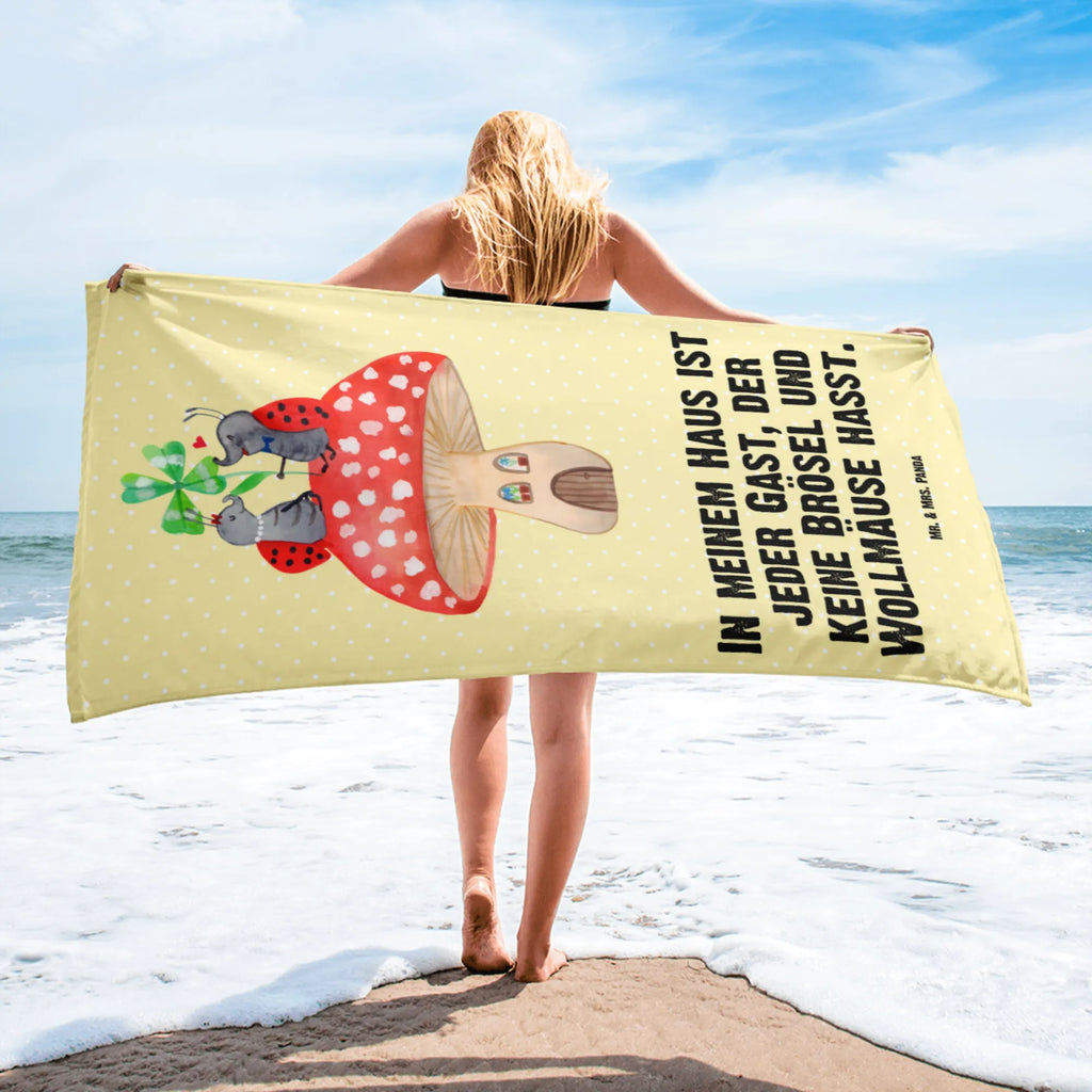 XL bath towel ladybug toadstool luxury bath sheet, large beach towel, XL bath towel, oversized towel, extra large swim towel, spa towel, small animals, cute, funny, cute animal motives, hand drawn, small world, funny sayings, good mood, happy, gifts, gift ideas, special gifts, animal lover, card, flat, toadstool, ladybird, house, at home, house of fleshy fungi