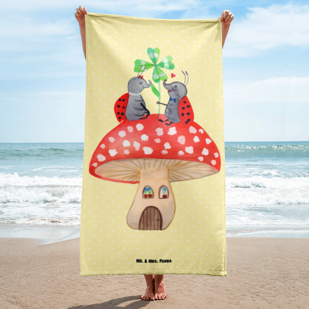 XL bath towel ladybug toadstool luxury bath sheet, large beach towel, XL bath towel, oversized towel, extra large swim towel, spa towel, small animals, cute, funny, cute animal motives, hand drawn, small world, funny sayings, good mood, happy, gifts, gift ideas, special gifts, animal lover, card, flat, toadstool, ladybird, house, at home, house of fleshy fungi