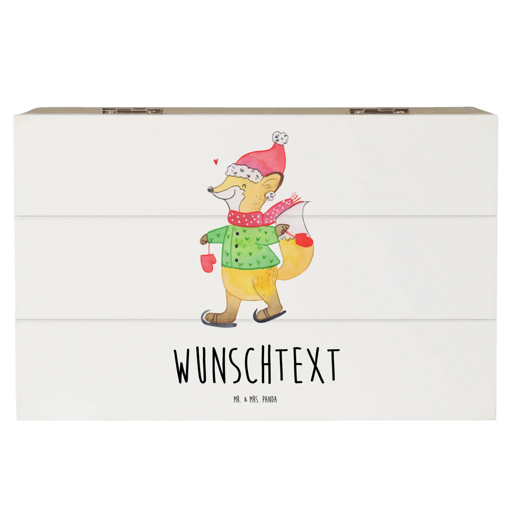 Personalizowane drewniane pudełko lis łyżwy Zima, Boże Narodzenie, dekoracje świąteczne, Mikołaj, Adwent, Wigilia, zimowy motyw