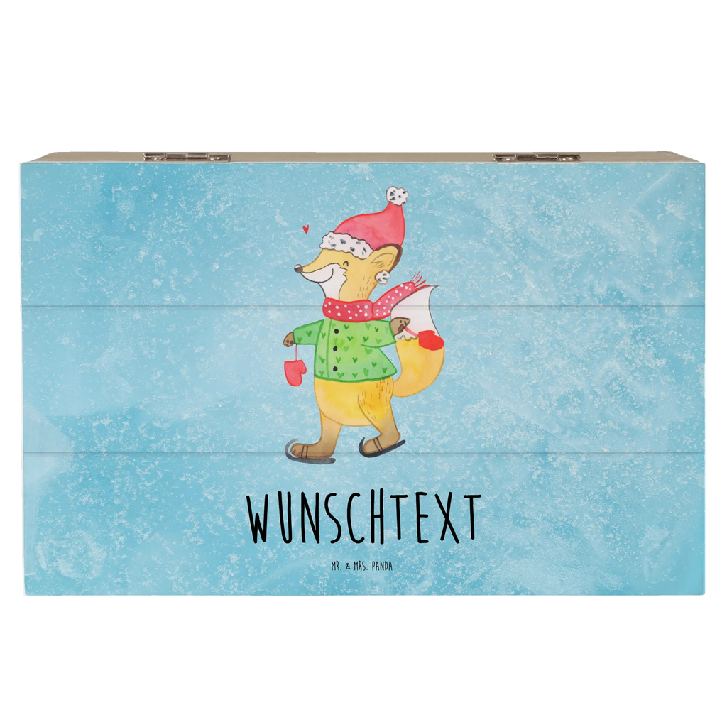 Personalizowane drewniane pudełko lis łyżwy Zima, Boże Narodzenie, dekoracje świąteczne, Mikołaj, Adwent, Wigilia, zimowy motyw