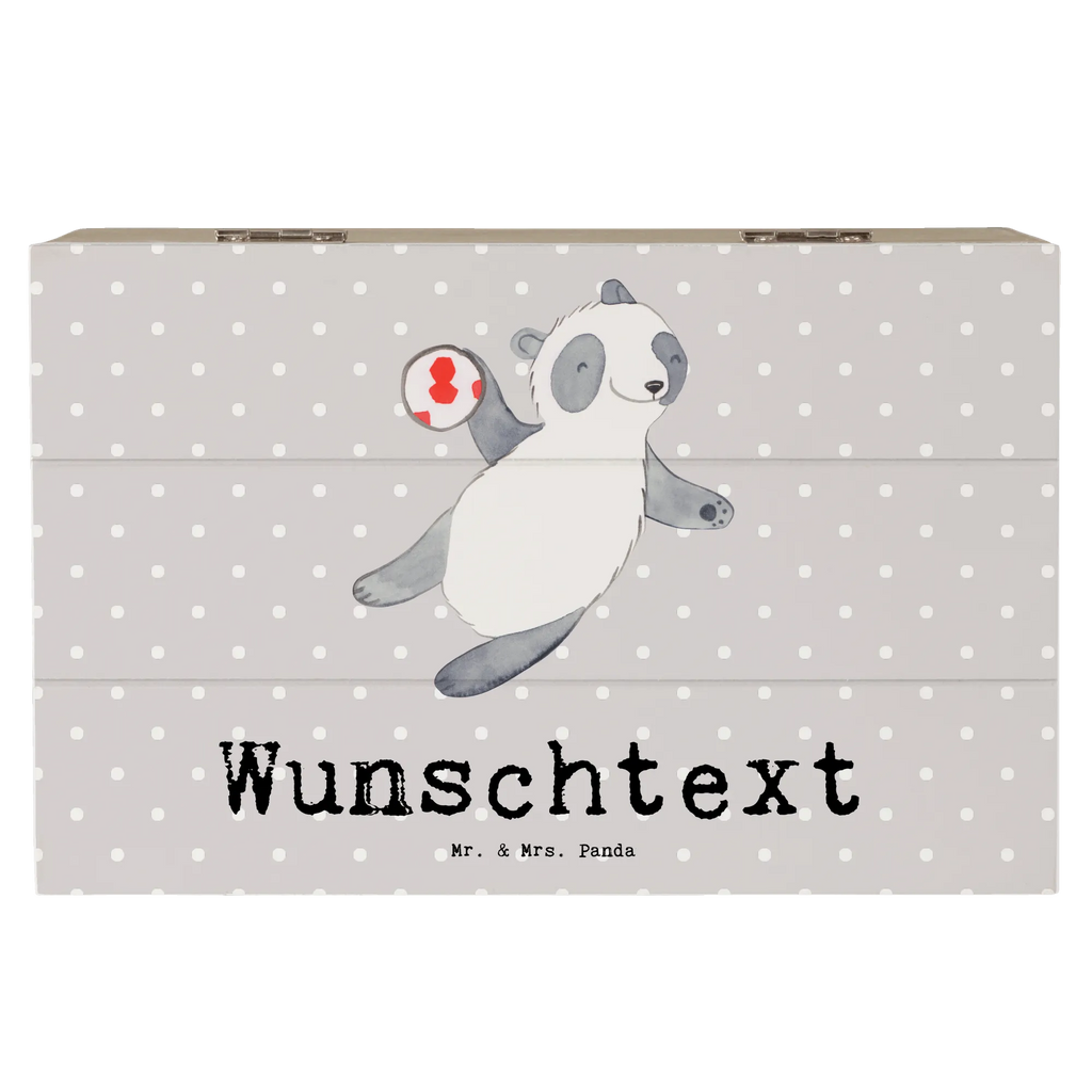 Personalizowane drewniane pudełko Panda grać w piłkę ręczną Prezent, Sport, Dyscyplina sportowa, Hobby, Darować, Dziękuję, Dzięki, Wyróżnienie, Wygrana, Sportowiec