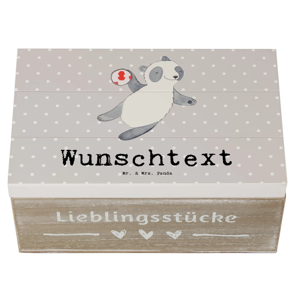 Personalizowane drewniane pudełko Panda grać w piłkę ręczną Prezent, Sport, Dyscyplina sportowa, Hobby, Darować, Dziękuję, Dzięki, Wyróżnienie, Wygrana, Sportowiec