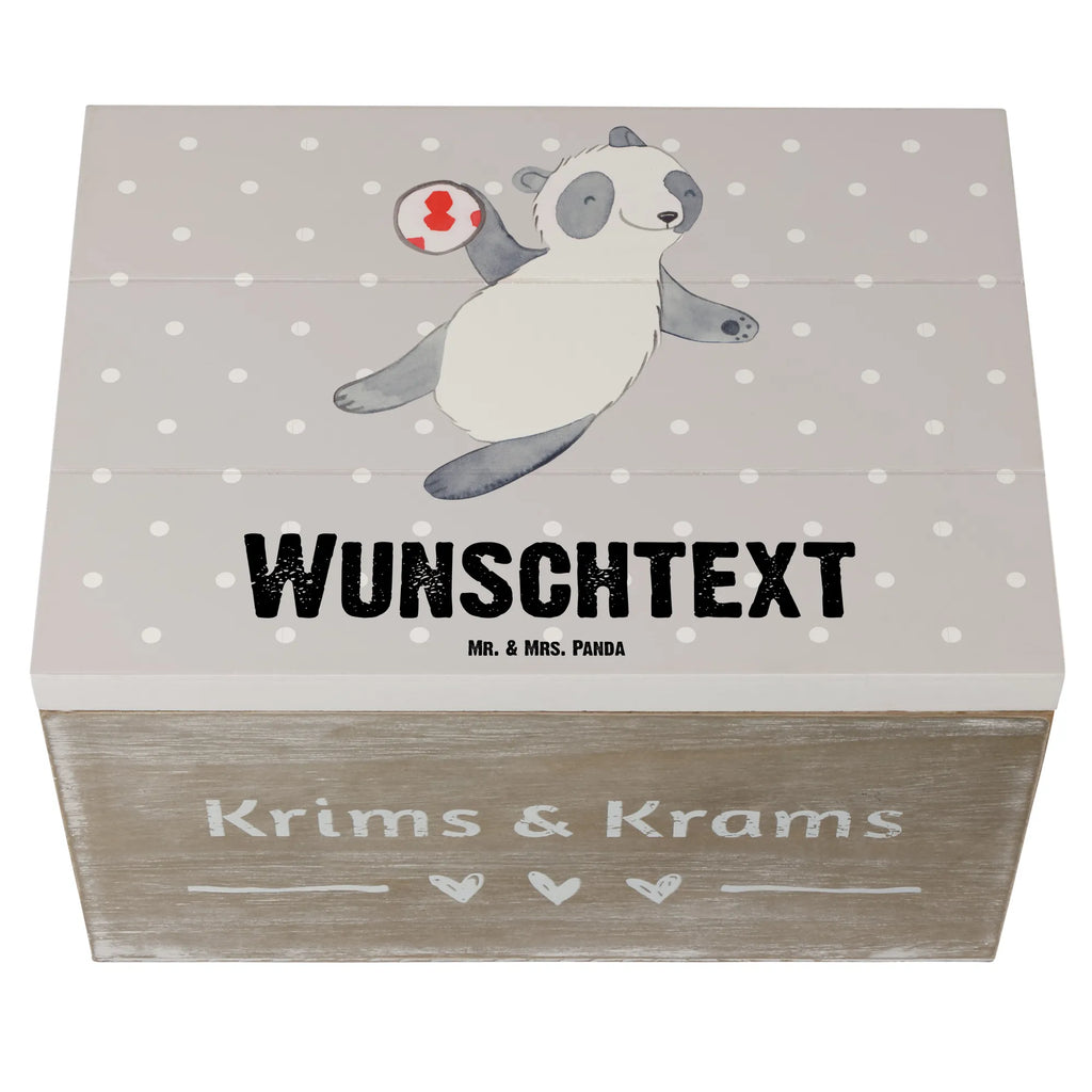 Personalizowane drewniane pudełko Panda grać w piłkę ręczną Prezent, Sport, Dyscyplina sportowa, Hobby, Darować, Dziękuję, Dzięki, Wyróżnienie, Wygrana, Sportowiec
