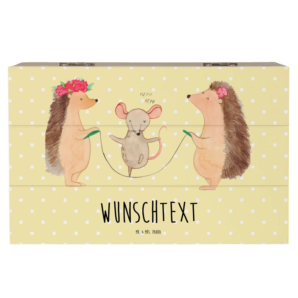 Personalizowane drewniane pudełko jeż Skakanie na skakance Motywy zwierzęce, dobra energia, zabawne powiedzonka, zwierzęta