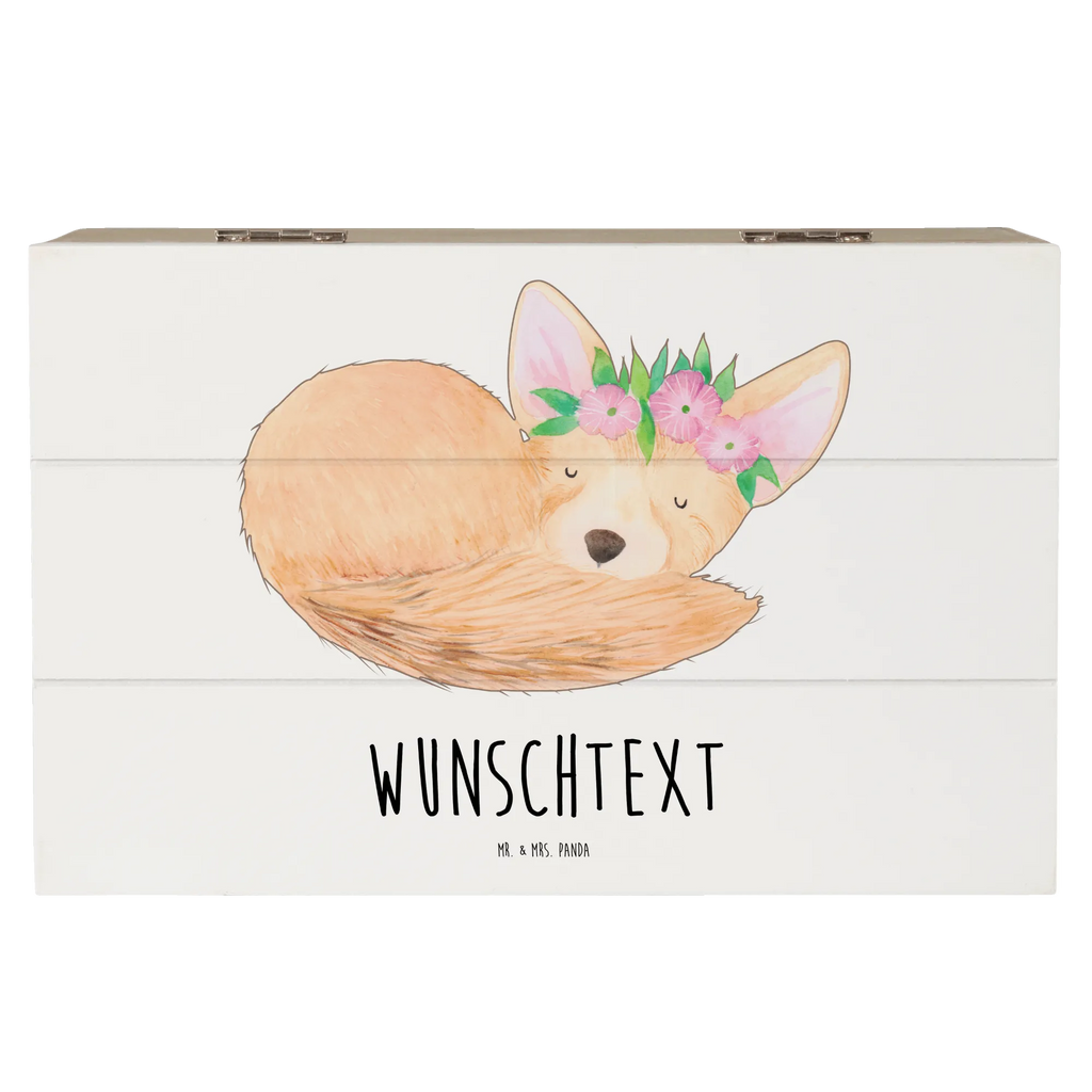 Personalizowane drewniane pudełko lis pustynny kwiaty Afryka, dzikie zwierzęta