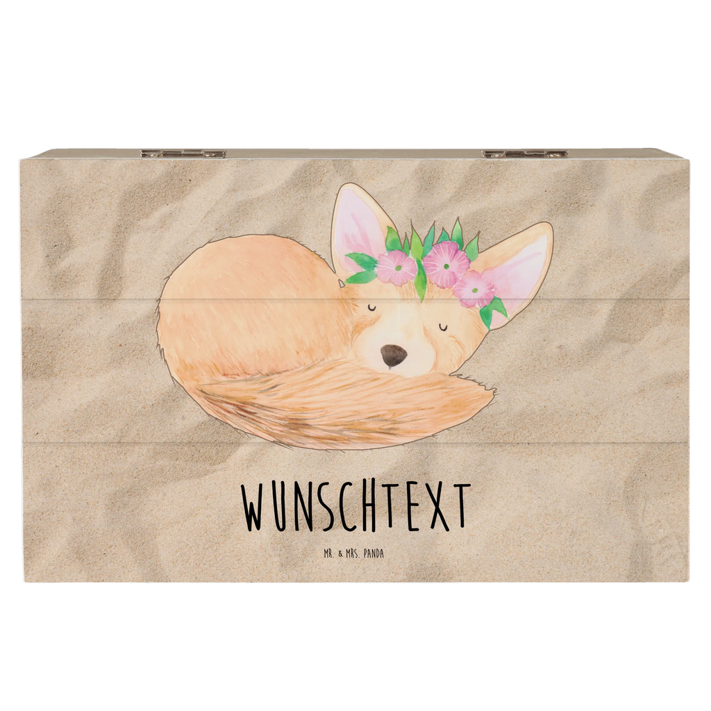 Personalizowane drewniane pudełko lis pustynny kwiaty Afryka, dzikie zwierzęta