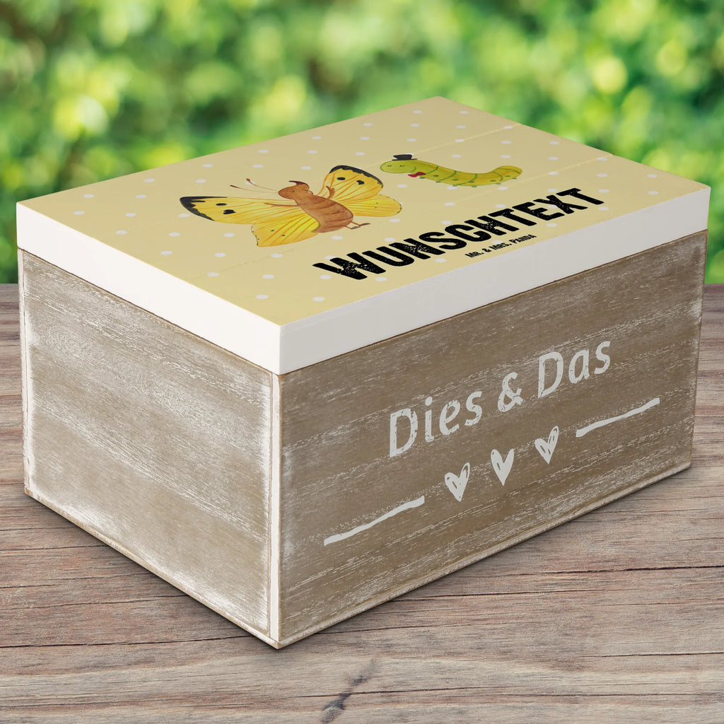 Personalizowane drewniane pudełko gąsienica motyl Motywy zwierzęce, dobra energia, zabawne powiedzonka, zwierzęta