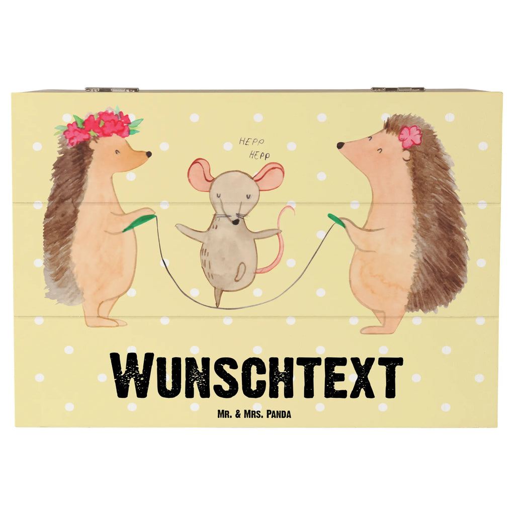 Personalizowane drewniane pudełko jeż Skakanie na skakance Motywy zwierzęce, dobra energia, zabawne powiedzonka, zwierzęta