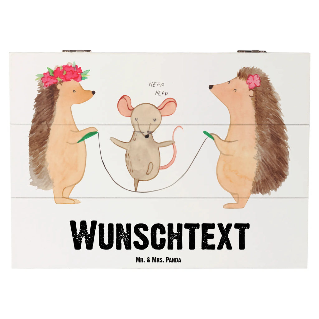 Personalizowane drewniane pudełko jeż Skakanie na skakance Motywy zwierzęce, dobra energia, zabawne powiedzonka, zwierzęta