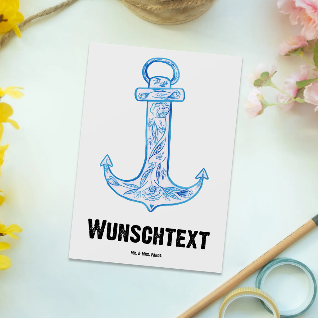 Personalised postcard anchor Blue small animals, cute, funny, cute animal motives, hand drawn, small world, funny sayings, good mood, happy, gifts, gift ideas, special gifts, animal lover, card