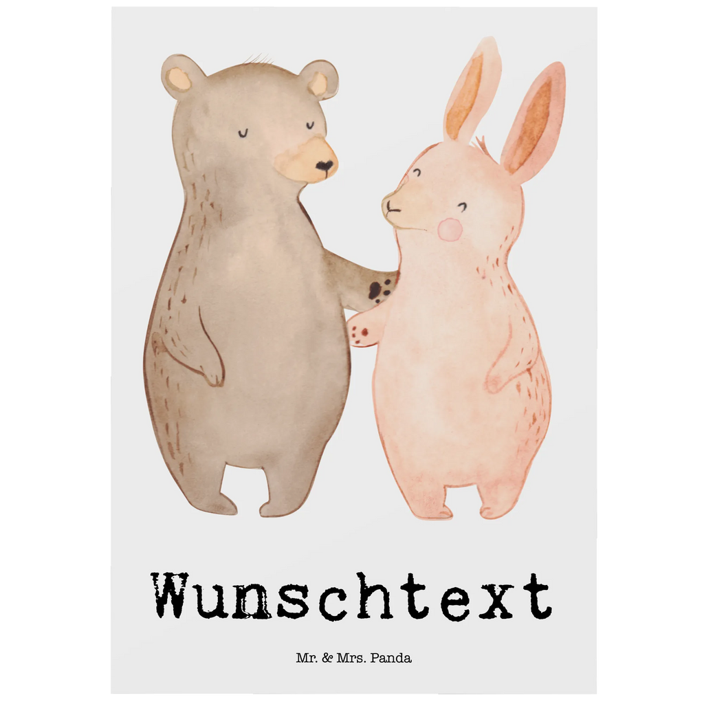 Personalised postcard bear and rabbit Embrace Love, Loving, Two, Together, Marriage, Engagement, Proposal of marriage, Love gift, gift for her, gift for him, anniversary gift, best friends, best friend, bear, rabbit, friends