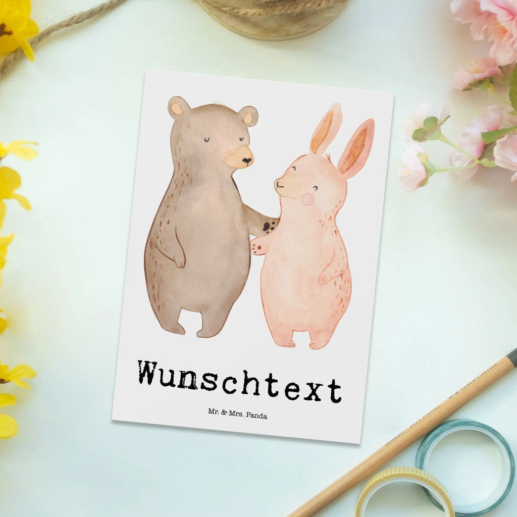Personalised postcard bear and rabbit Embrace Love, Loving, Two, Together, Marriage, Engagement, Proposal of marriage, Love gift, gift for her, gift for him, anniversary gift, best friends, best friend, bear, rabbit, friends