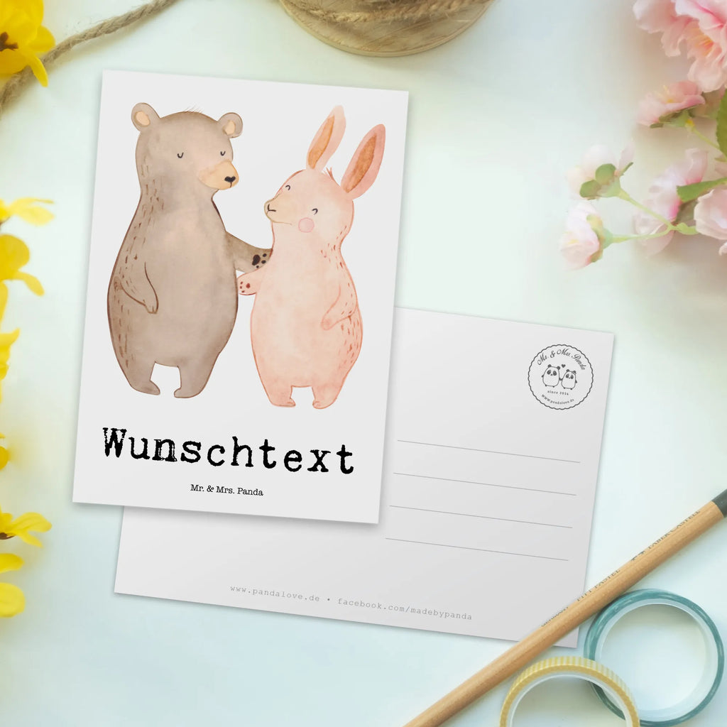 Personalised postcard bear and rabbit Embrace Love, Loving, Two, Together, Marriage, Engagement, Proposal of marriage, Love gift, gift for her, gift for him, anniversary gift, best friends, best friend, bear, rabbit, friends