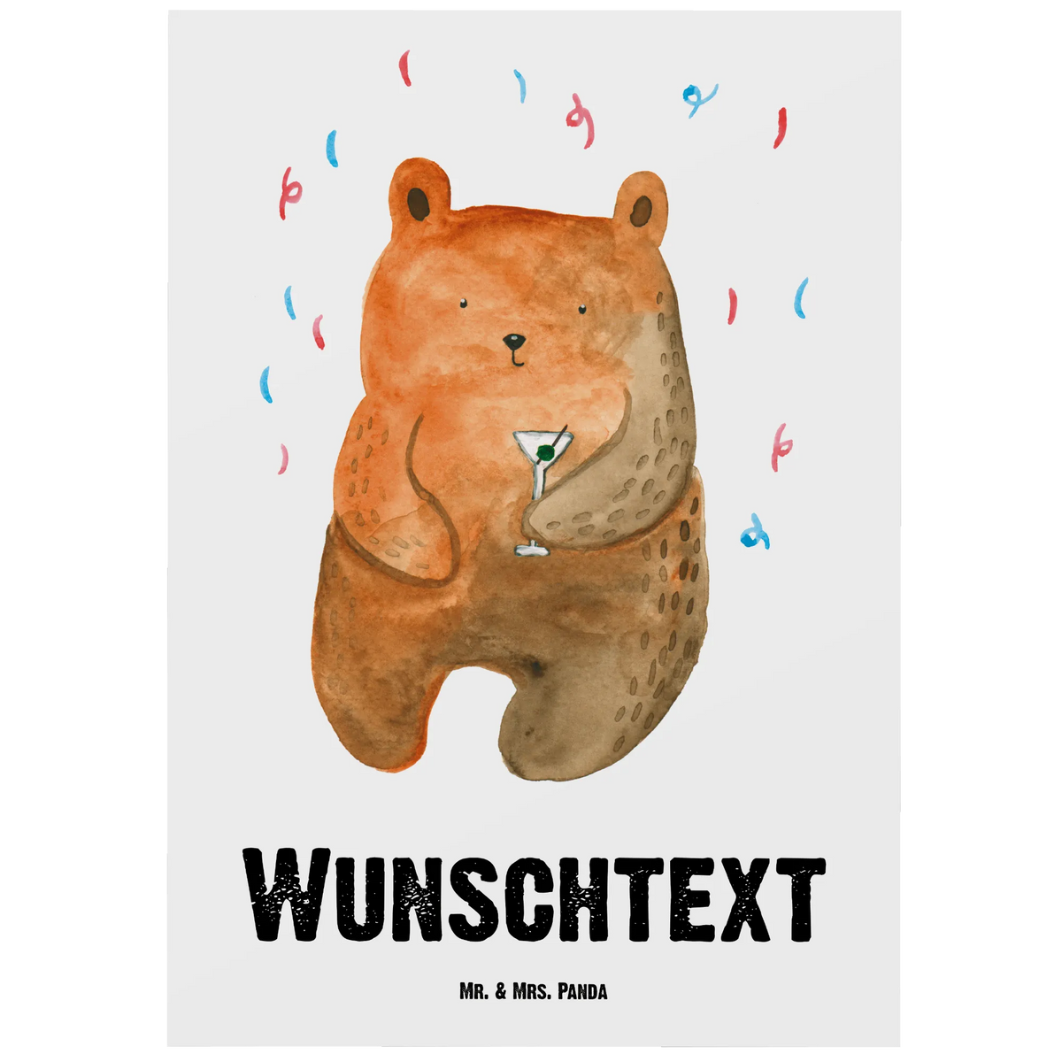 Personalised postcard bear party bear, teddy, teddy bear, cuddly toy, Bring a present, Good mood, Partying, Birthday present, Funny, Birthday, Celebrate, Party, Present