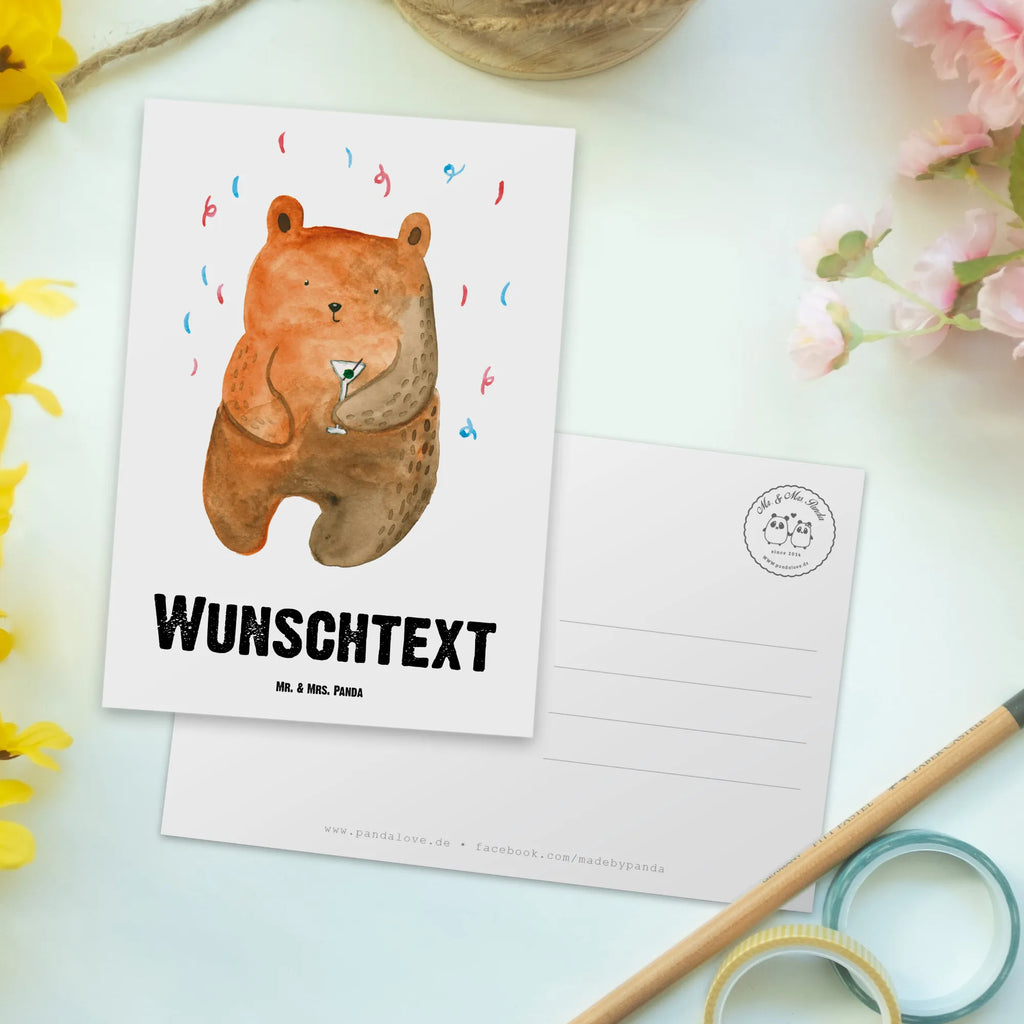 Personalised postcard bear party bear, teddy, teddy bear, cuddly toy, Bring a present, Good mood, Partying, Birthday present, Funny, Birthday, Celebrate, Party, Present