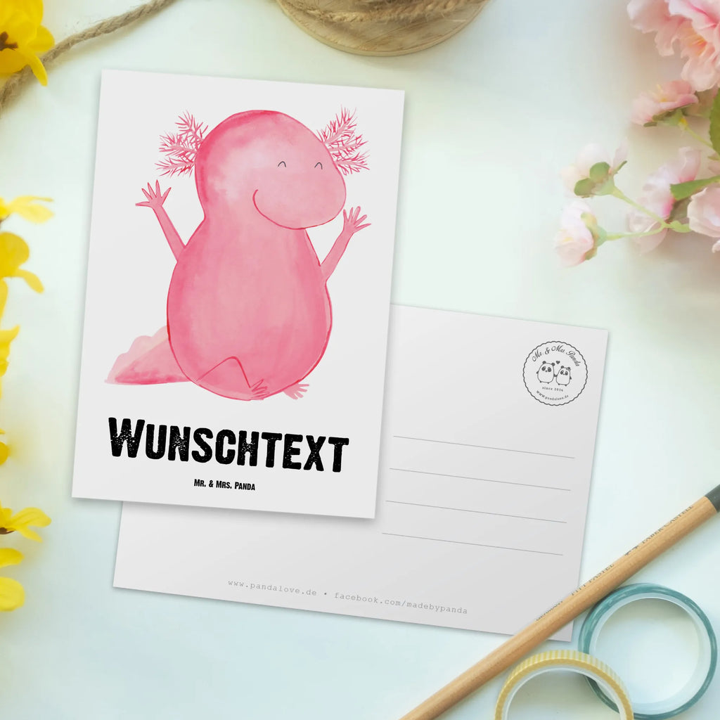 Personalisierte Postkarte Axolotl Hurra Postkarte bedrucken, Geschenkkarte mit Namen, Grußkarte mit Wunschtext, Ansichtskarte mit Wunschtext, Postkarte mit Wunschtext, Ansichtskarte mit Namen, Karte mit Namen, Postkarte personalisierbar, Geschenkkarte mit Wunschtext, Einladung mit Wunschtext, Karte mit Wunschtext, Einladung mit Namen, Postkarte mit Namen, Grußkarte mit Namen, Axolotl, Molch, Lurch, Freude, Schwanzlurch, Axolot, Spaß, Motivation, fröhlich, Zufriedenheit, Lurche