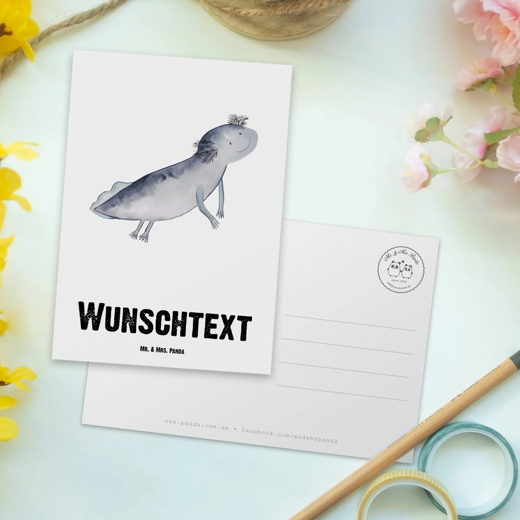 Personalisierte Postkarte Axolotl schwimmt Karte mit Namen, Postkarte bedrucken, Geschenkkarte mit Wunschtext, Ansichtskarte mit Wunschtext, Karte mit Wunschtext, Postkarte mit Namen, Postkarte mit Wunschtext, Einladung mit Namen, Ansichtskarte mit Namen, Grußkarte mit Namen, Grußkarte mit Wunschtext, Postkarte personalisierbar, Geschenkkarte mit Namen, Einladung mit Wunschtext, Axolotl, Molch, Lösungen, Axolot, Problem, Lurche, Motivation, Probleme, Schwanzlurch, Lurch