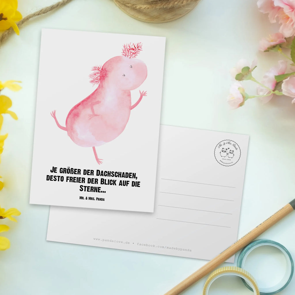 Personalisierte Postkarte Axolotl Tanzen Geschenkkarte mit Wunschtext, Postkarte mit Namen, Grußkarte mit Wunschtext, Postkarte bedrucken, Grußkarte mit Namen, Einladung mit Namen, Postkarte mit Wunschtext, Karte mit Wunschtext, Karte mit Namen, Geschenkkarte mit Namen, Postkarte personalisierbar, Ansichtskarte mit Namen, Einladung mit Wunschtext, Ansichtskarte mit Wunschtext, Axolotl, Molch, verrückt, Axolot, Lurche, Lurch, Sterne, Schwanzlurch, Dachschaden, Freundin, beste Freundin