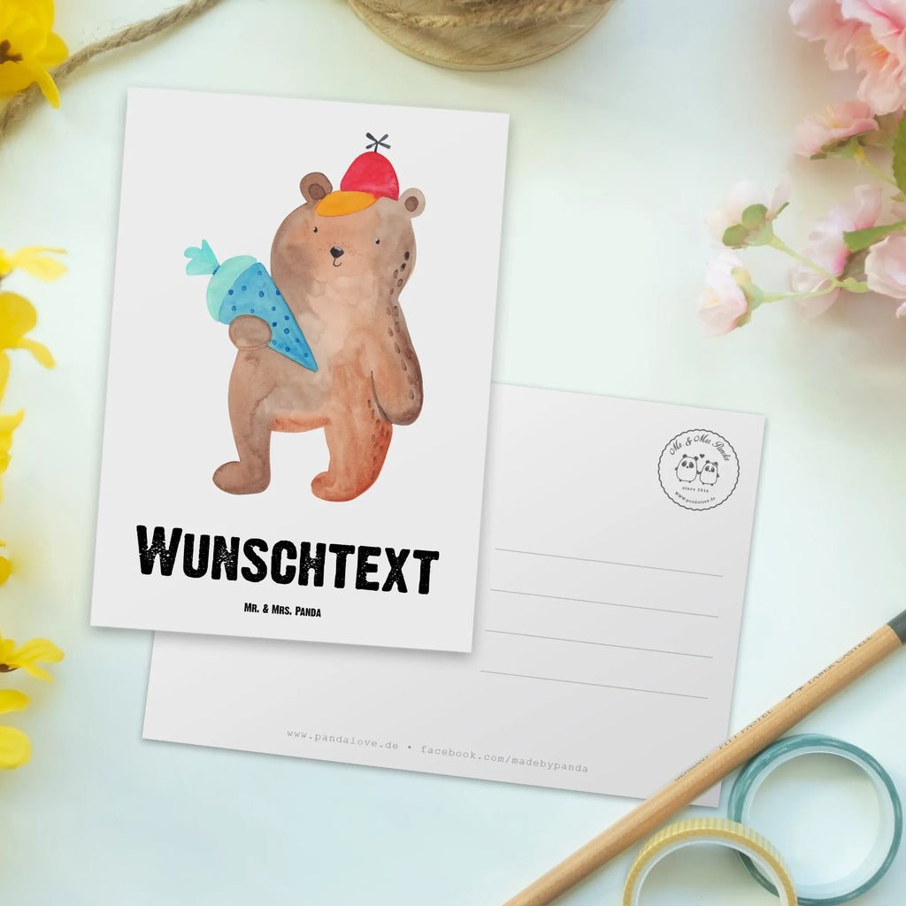 Personalised postcard bear School cone bear, teddy, teddy bear, cuddly toy, Starting school, School bag, School enrolment gift, School gift, Primary school, First day of school gift, Bear motif